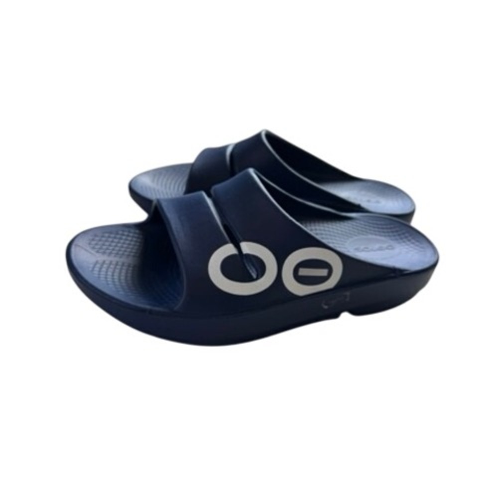 OOFOS OOahh Sport Slide Sandals Navy Blue Recovery Footwear Mens 7 Womens 9